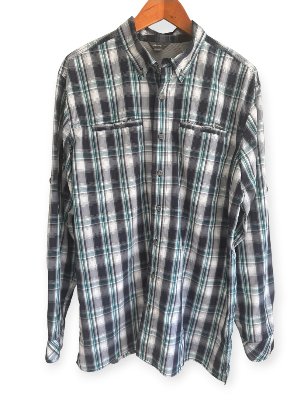 Eddie Bauer Travex Performance Plaid Button Down Men's Large Tall